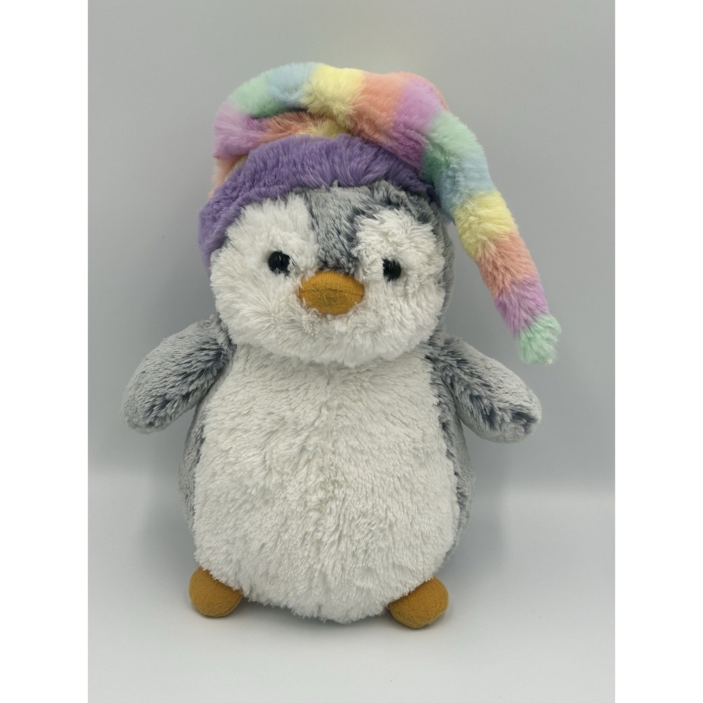Aurora Pompom Penguin Plush Stuffed Animal with Rainbow Hat Kids